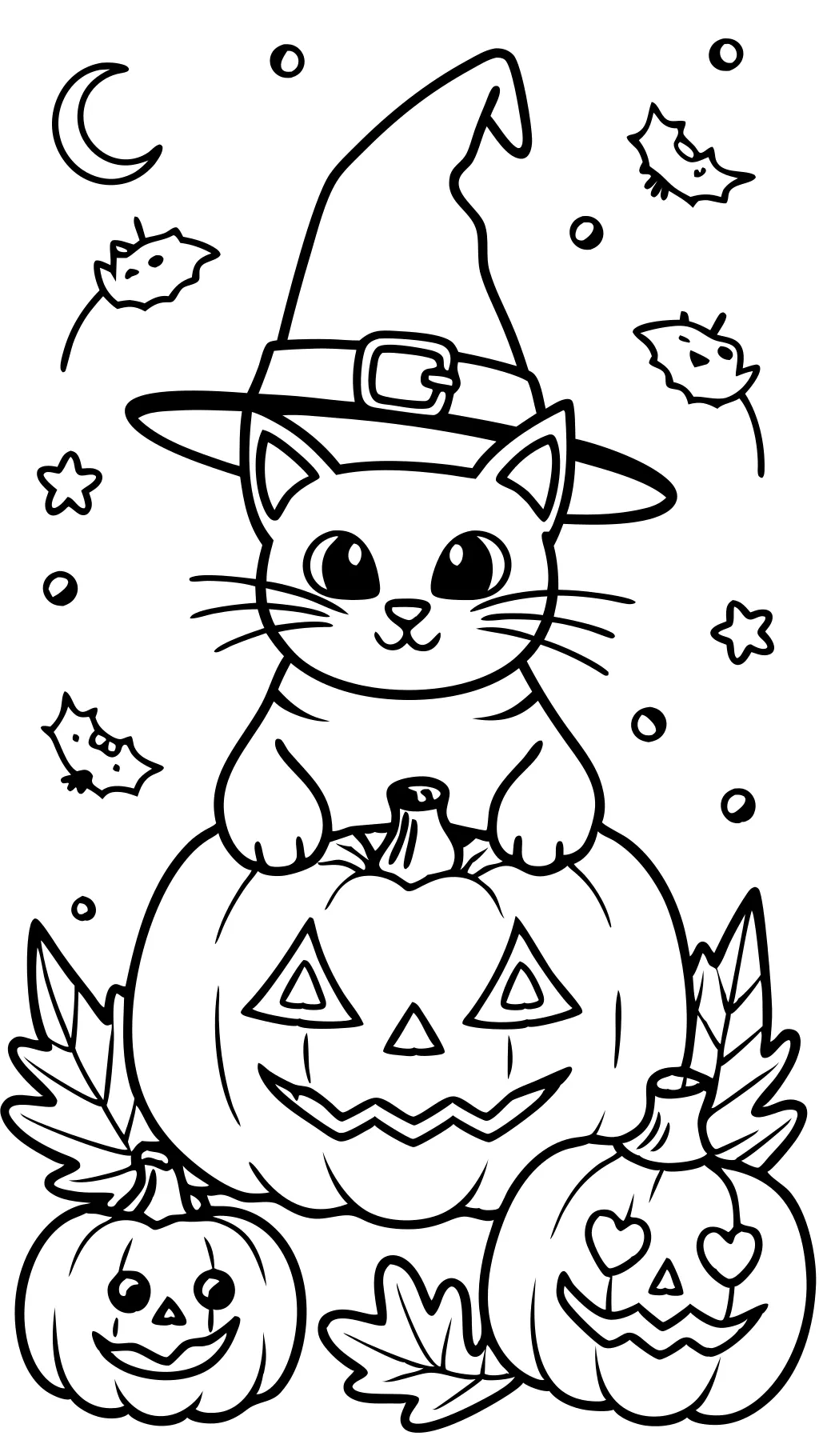 páginas para colorear de Halloween con gato